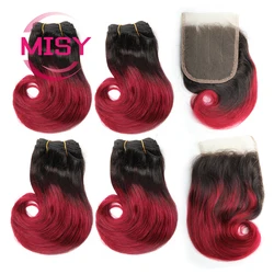Body Wave Bundles With Closure Colored 1B 30 27 Burgundy Human Hair Bundles With Closure Brazilian Hair 4 Bundles With Closure