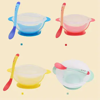 

Temperature Sensing Feeding Spoon Child Tableware Food Bowl Learning Dishes Service Plate/Tray Baby Dinnerware Set