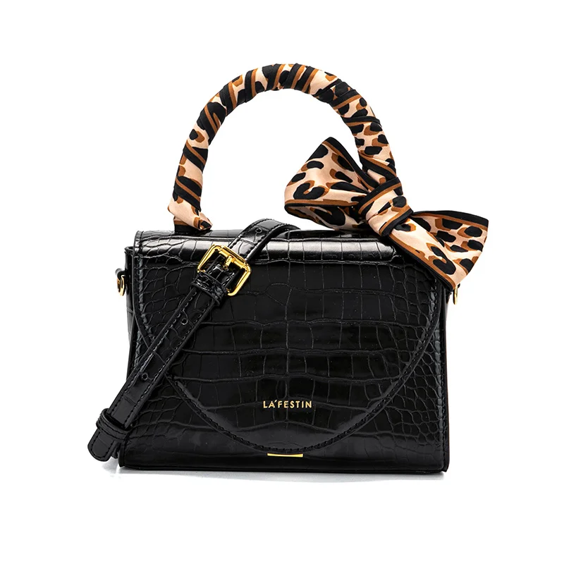 LAFESTIN Новая модная сумка с крокодиловым узором женская сумка через плечо маленькая сумка-тоут - Цвет: Черный