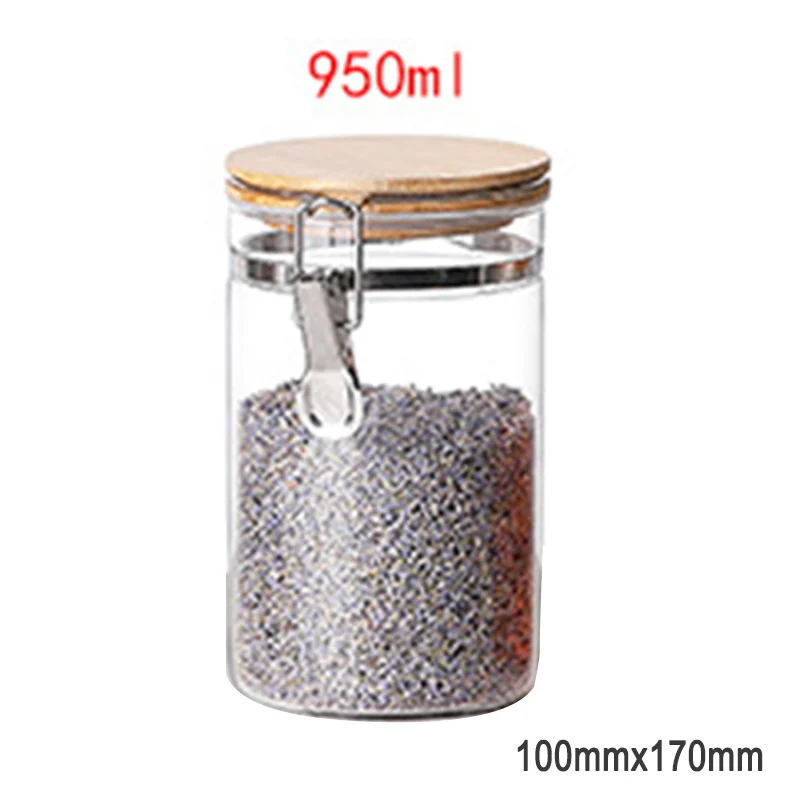 Food Storage Jar Glass Food Storage Jar with Airtight Seal Bamboo Lid Snap-Fit Glass Canister P7Ding