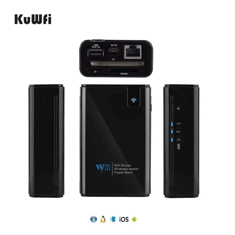 KuWFi беспроводной обмен данными SD/TF/CF кардридер 300 Мбит/с маршрутизатор и