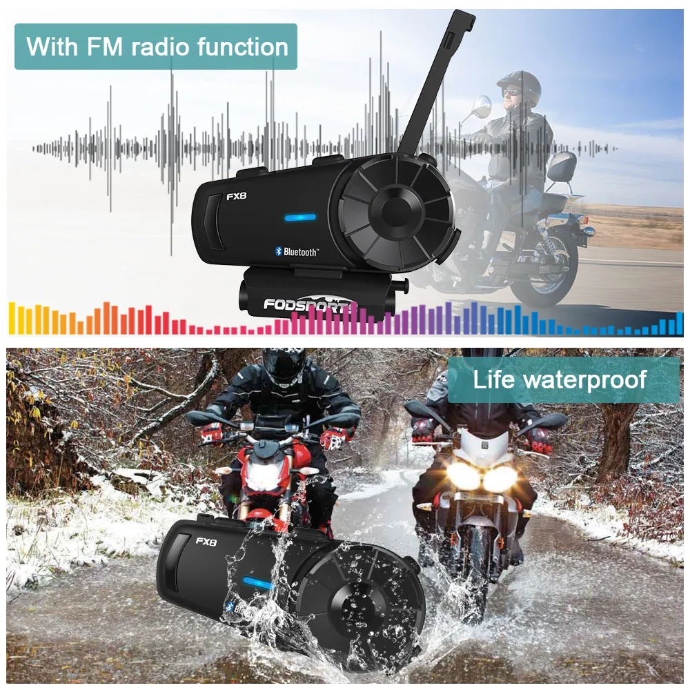 Bluetooth гарнитура Fodsports FX8 Для мотоциклетного шлема водонепроницаемая 1000 м|Наушники