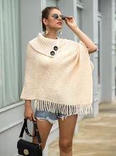 

MAYCAUR Autumn and Winter Fringed Cloak Shawl Button Half Open Collar Solid Color Pullover Women's Sweater 2021 New