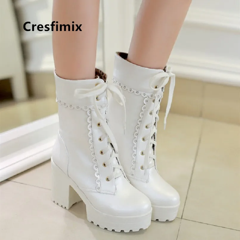 Women Classic High Quality Black Round Toe Platform Autumn Lace Up Boots Female Cool Pink Winter Boots Botas Femininas G6094