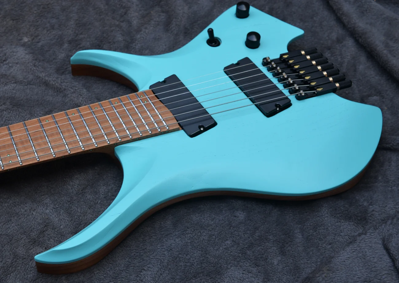 Fanned frets 7 Strings Headless Electric Guitar Eye Poplar 5-ply Roasted Maple Neck Ergonomic New bridge headless electric guitar
