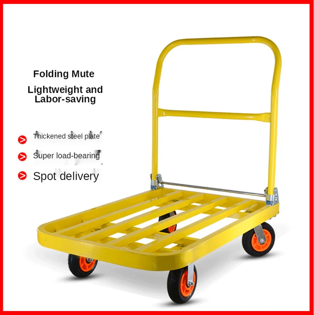 Carro de plataforma de mano con 4 ruedas giratorio y fijo para transporte  de 360 grados, mango plegable, fácil almacenamiento, carrito de empuje