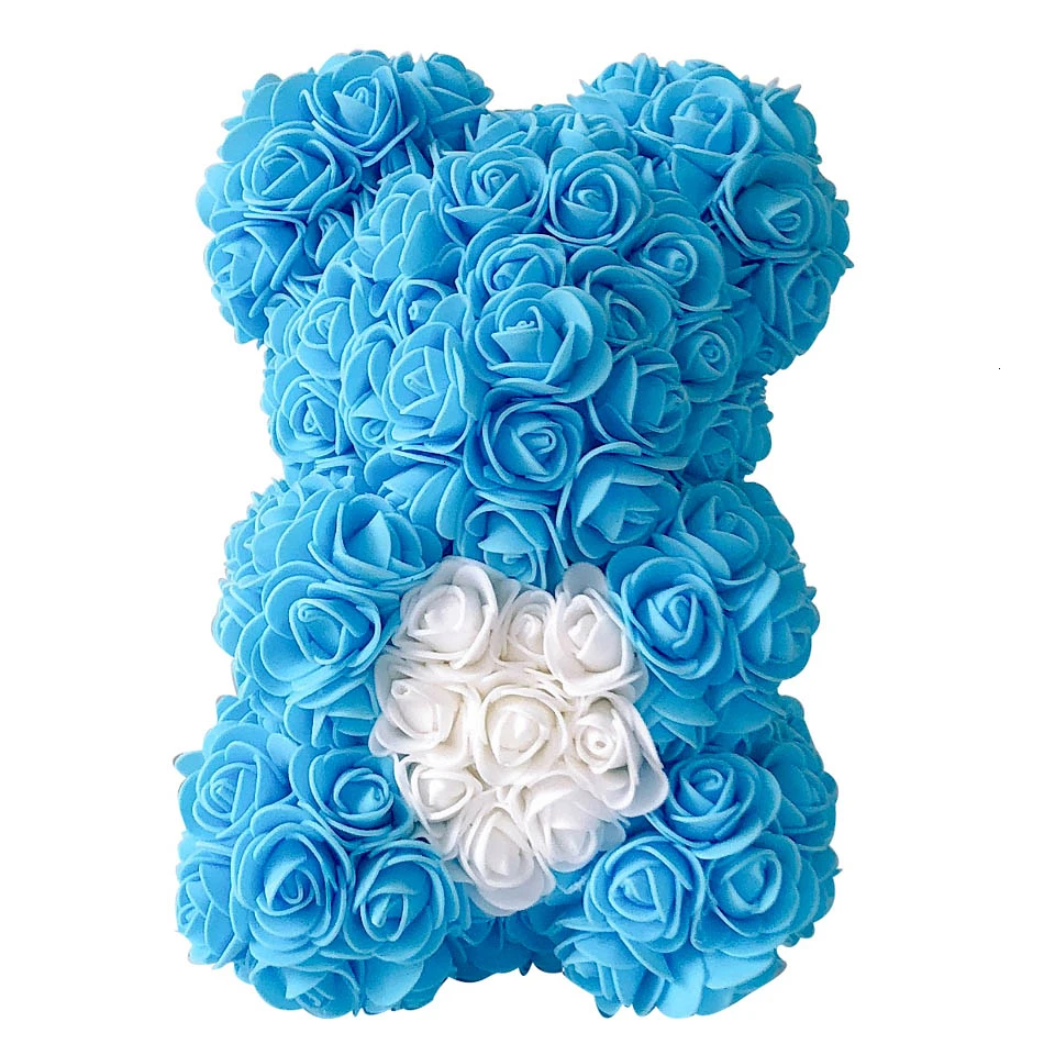 Light blue Сделай Сам 25 см плюшевый медведь розы с коробкой Искусственные из ПЭ цветок медведь Роза День святого Валентина для девушки женщины жена подарок на день матери - Цвет: Light blue