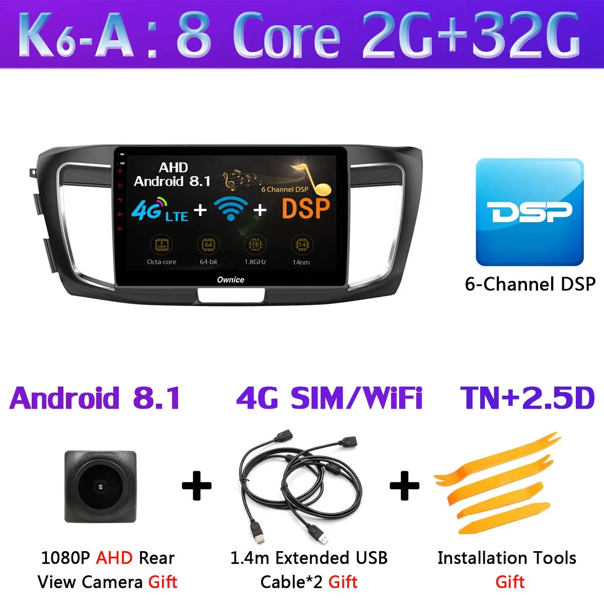 360 ° панорамный 4G LTE Android 9,0 8Core 4+ 64G Автомобильный мультимедийный плеер SPDIF DSP CarPlay gps радио для Honda Accord 9 - Цвет: K6-A