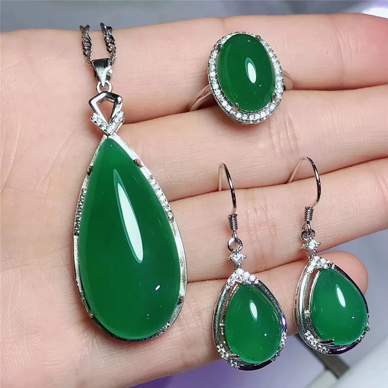 Jadery 925 пробы Серебряное ожерелье/серьги/кольцо для женщин натуральный зеленый розовый красный нефрит ювелирные наборы свадебные ювелирные изделия подарки