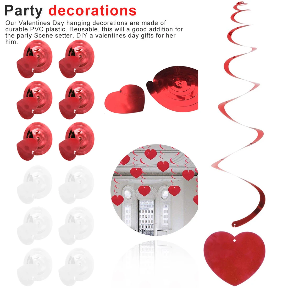 8 Hanging Red Plastic Swirls Decorations Wedding Birthday Party