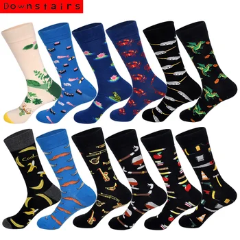 

Downstairs 2019 Hot Men Combed Socks 12Pairs/Lot Animals Foods Gifts for Men Hip Hop Happy Socks Ropa Interior Femenina