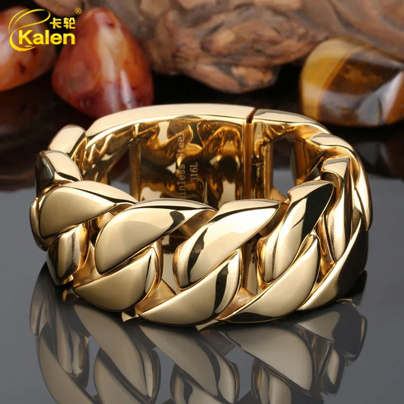 WAWFROK Men Stainless Steel Bangles Bracelets Silver/gold Color Bangles for Men Hyperbole Big Size 22/24cm Length Bracelet