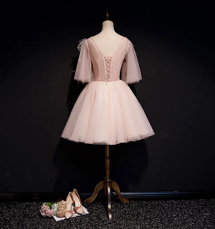 pink feather butterfly sleeve embroidery beading tutu short ball gown dress stage performance/fairy short cosplay dress