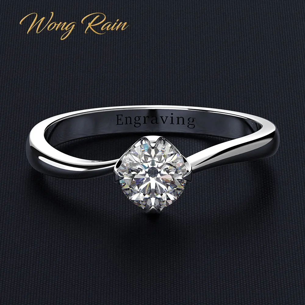 Кольцо Wong Rain Classic из 100% серебра 925 пробы обручальное кольцо с моиссанитом и