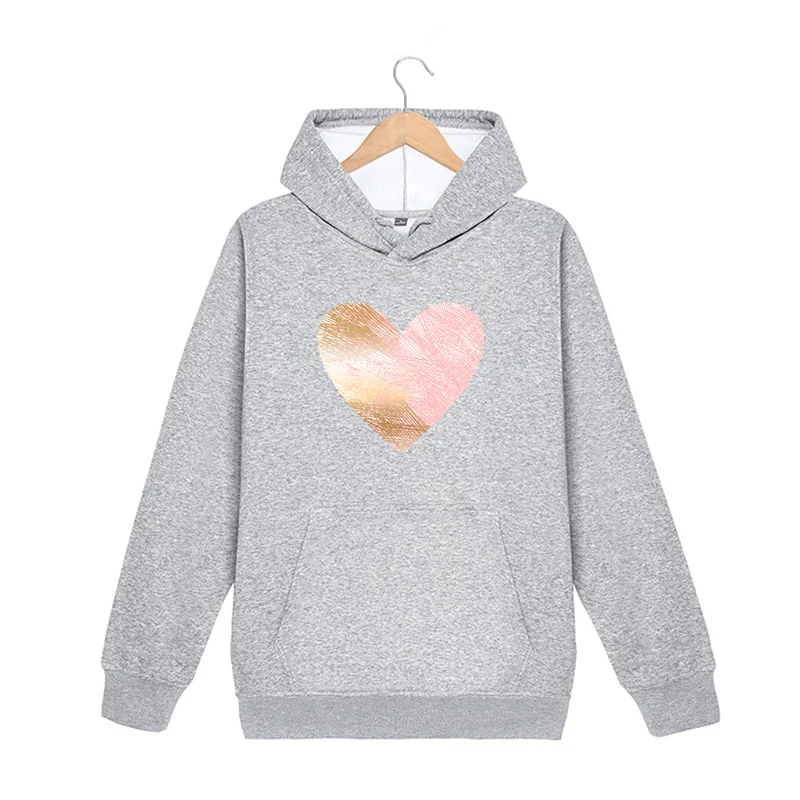 

Fashion Womens Plus Velvet Sweatshirt Hooded Sweatshirt Winter Women's Casual Loose Large Size Heart Print Loose Sweatshirt