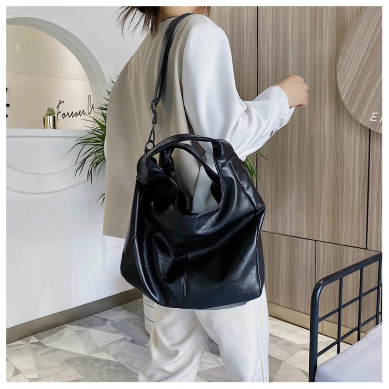 Black Big Tote Bags for Women Large Capacity Hobo Handbags Luxury Soft Leather Shoulder Bag Female Unique Shopper Messenger Bag -H8973748214234e99a78210ed622130c4Y