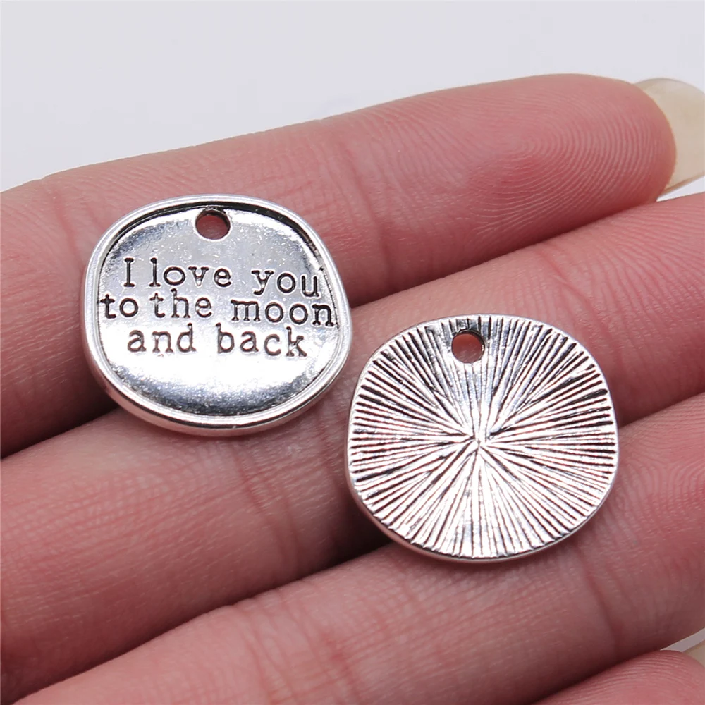 WYSIWYG 3 шт./лот 19x20 мм I Love You To The Moon And Back Charms Подвеска для изготовления ювелирных изделий античный серебряный