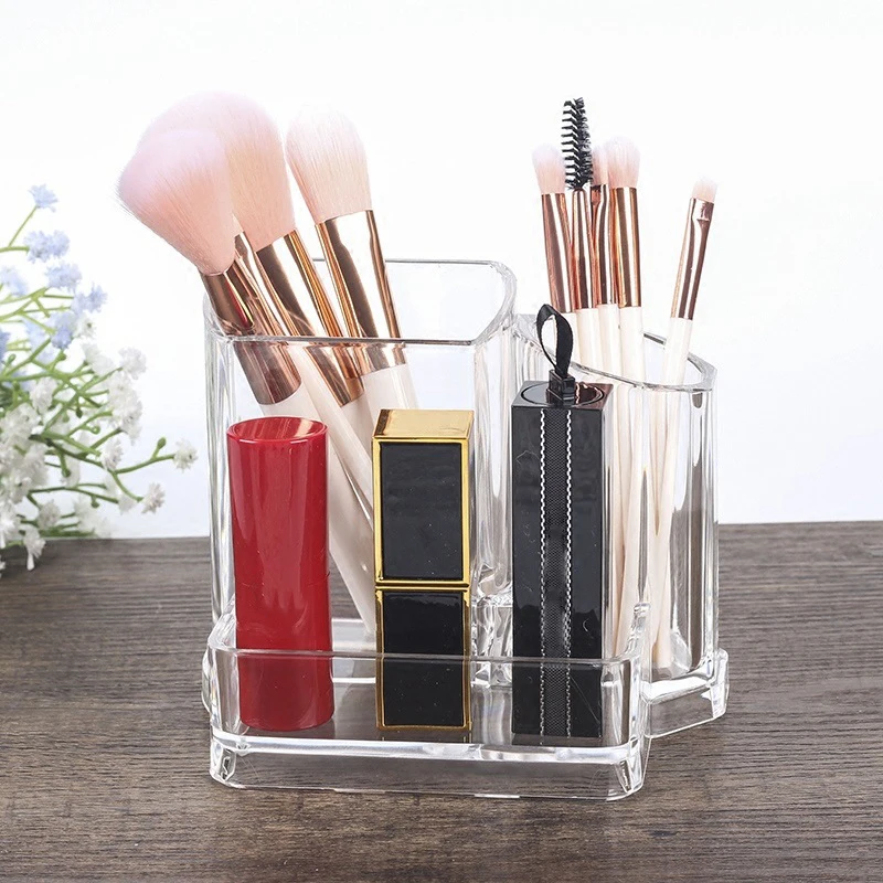 

Transparent Plastic Makeup Brush Holder Multi-function Desktop Storage Box Office Pen Container