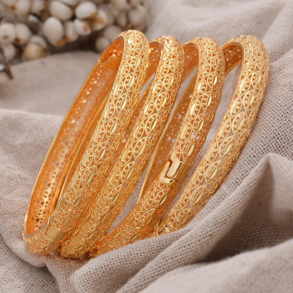 4pcs/set Dubai Bangle Ethiopian Gold Color Bangles For Women Girls