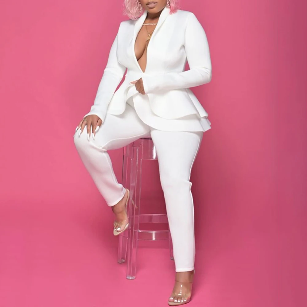 2022 Spring Office Ladies Blue 2 Two Piece Set Top and Pants Suit Elegant Female Casual Business Matching Outfits Women Clothing women's short suit set