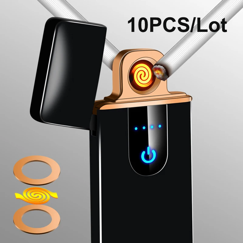 

10PCS/Lot Electric USB Lighter Electronic Mini Lighters Windproof Smoking Cigarettes accessories NO Plasma Petrol Gas mens gifts