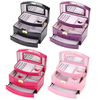 

GUANYA Large Jewellery gift box Storage Organizer Bracelet Ring Necklace Display Case Color:Pink