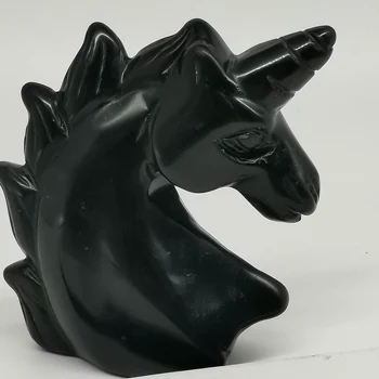 

2020 Hot sale Carving 257g Natural Black Obsidian Stone Carved Unciorn Decoration Stone Home Ornament #XT361