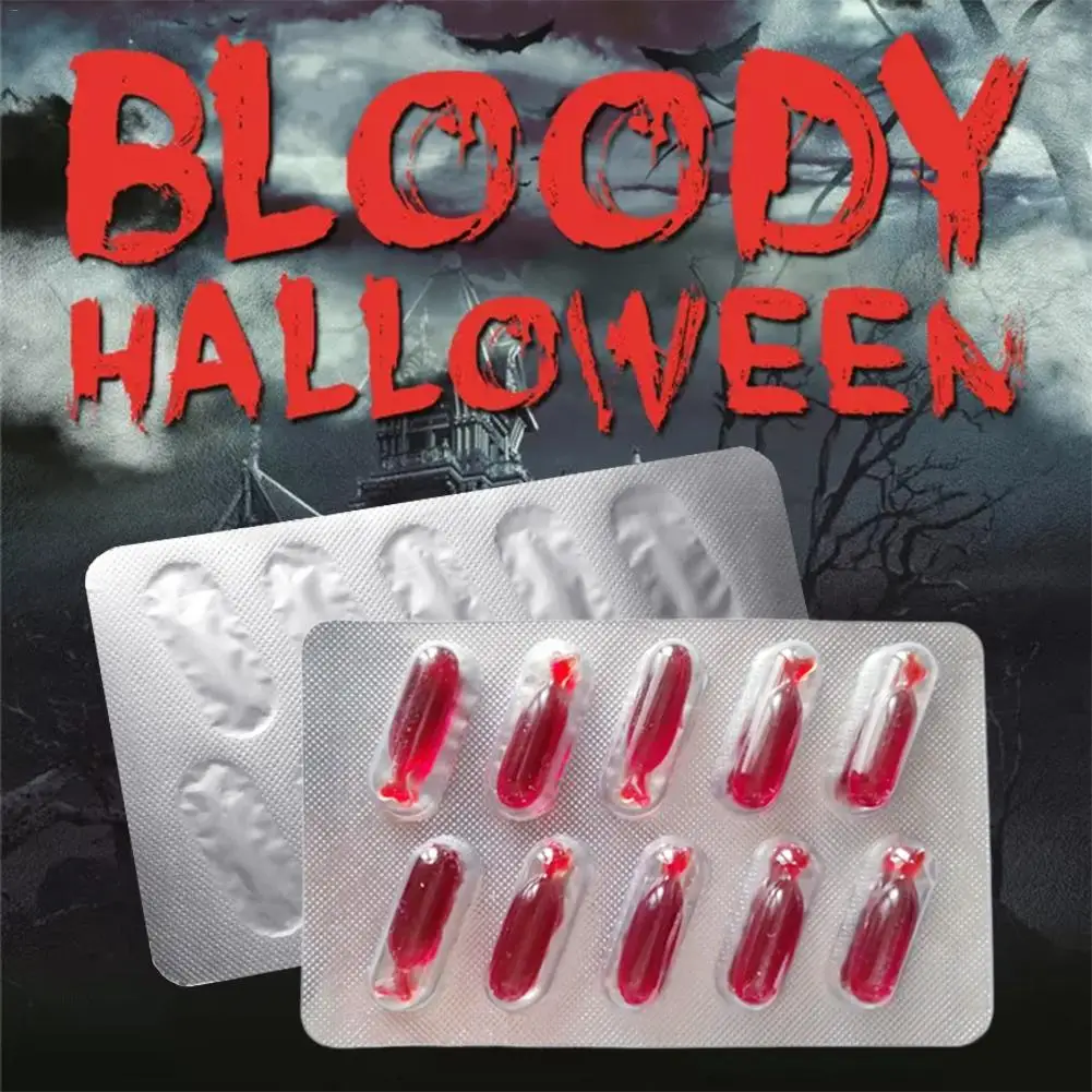 10PCS Halloween Blood Plasma Capsule Artificial Prank Joking Blood Plasma Prop Edible Item Vampire Cosplay Party Drama Tools