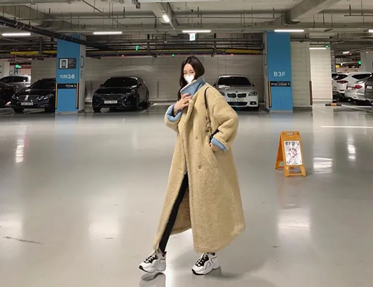 Южная Корея Dongdaemun агенты по закупкам зимнее женское пальто свободного кроя из искусственной норки, кашемировое пальто средней длины из толстой шерсти ягненка