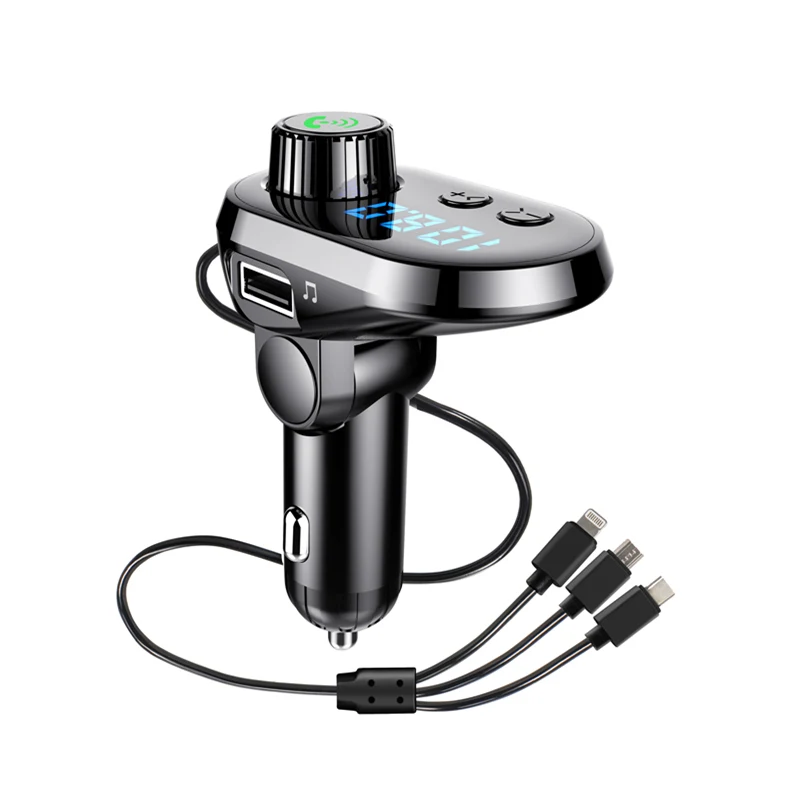Black Автомобильный fm-передатчик Bluetooth беспроводной Hands-free для автомобильного комплекта Авто mp3-плеер Быстрая зарядка с 3 кабелем порт зарядное устройство FM модулятор - Название цвета: Black