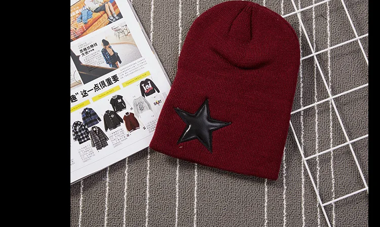 Новые мужские пятизвездочные вязанные шапочки Skullies Bea Женская шерстяная шапка "хип-хоп" Кепка сохраняющая тепло дешевая однотонная хижина горра