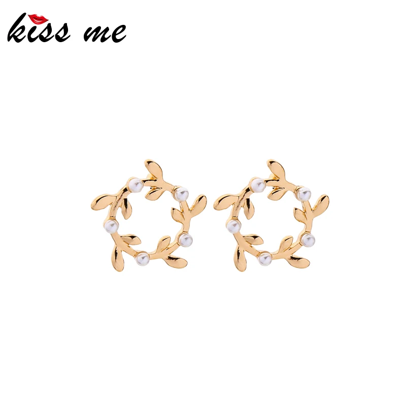

kissme Gold Color Round Branch Acrylic Pearl Stud Earrings For Women Party Gifts Fashion Jewelry Ear Pins Accessories Wholesale