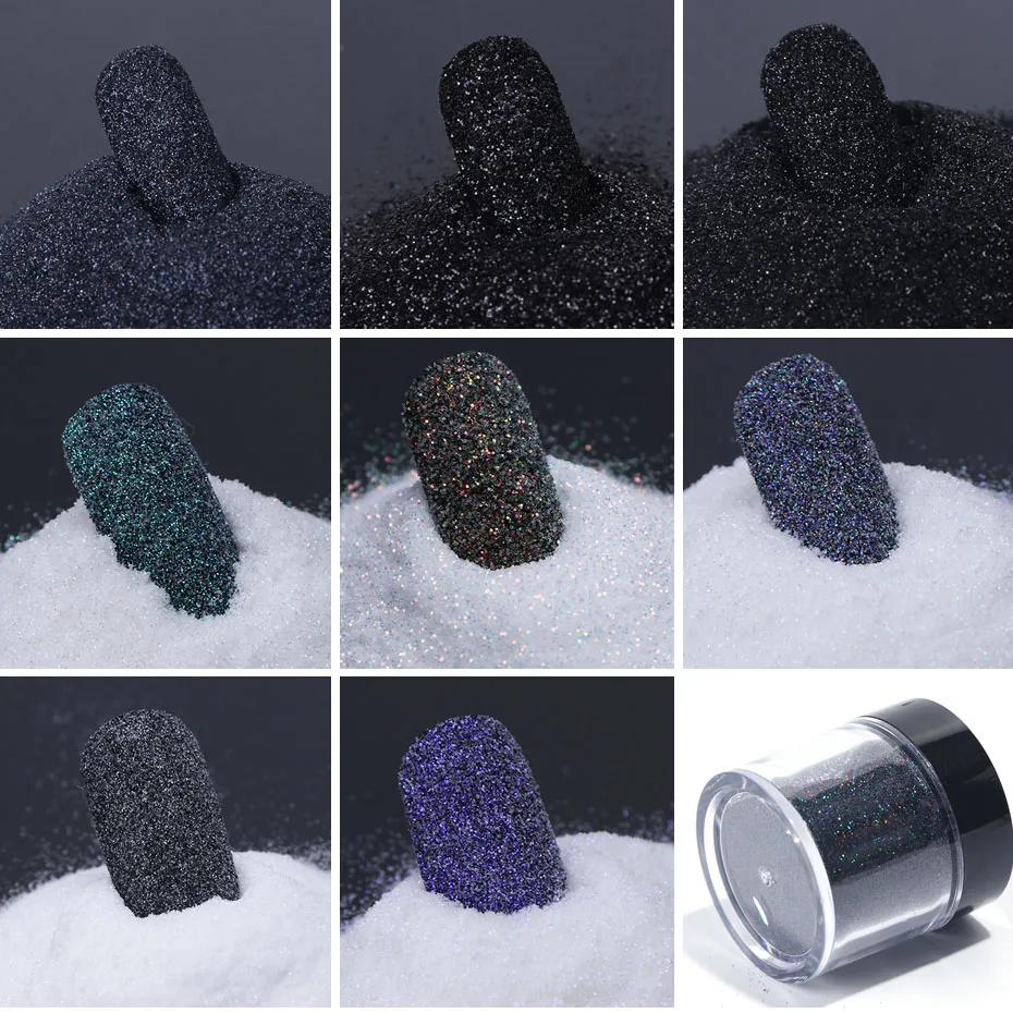 1 Box Black White Nail Art Sugar Powder Shiny Dipping Powder