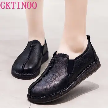 

GKTINOO Women's Flats Handmade Shoes 2019 Spring Autumn Genuine Leather Ladies Shoe Flat Shoes Women Leather Retro Shoe