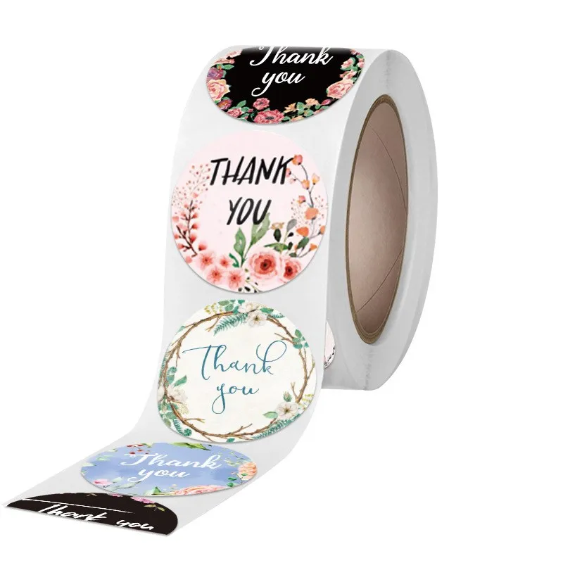 Thank You Flowers Sticker Paper Labels Round Reward scrapbooking Stickers Wedding Party decor Envelope Seals Stickers Stationery 