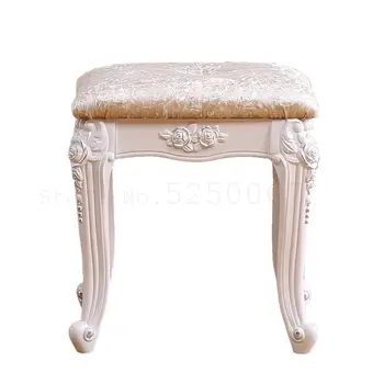 

European Dressing Stool Solid Wood French Pastoral Dressing Stool Cloth Sponge Stool Simple Change Shoes Stool White Paint