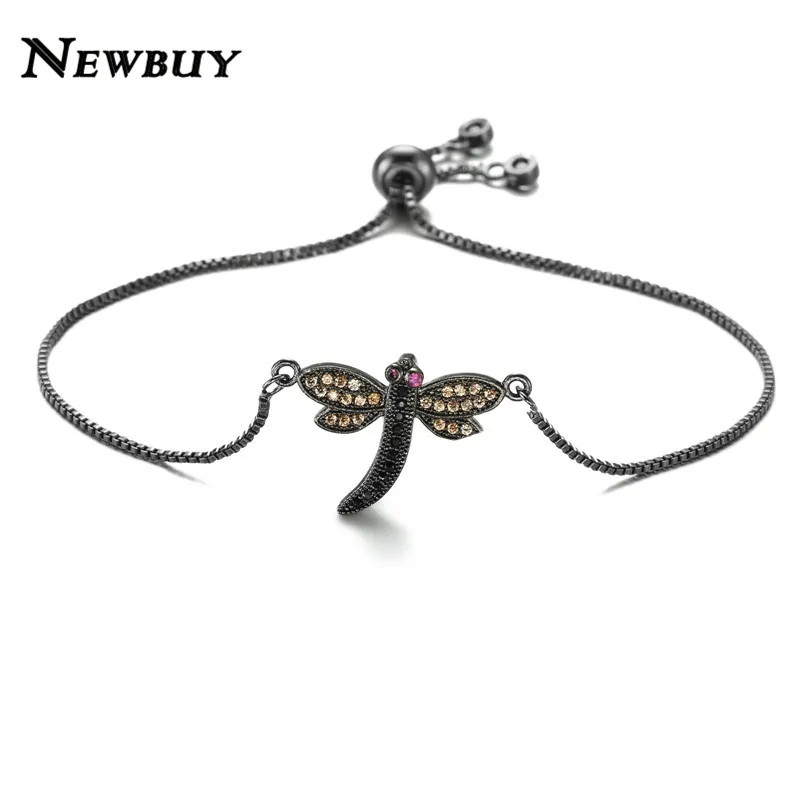 NEWBUY серебряный цвет медная цепь регулируемый браслет красочный кубический цирконий подвеска в виде стрекозы браслеты для женщин подарок для девушек - Окраска металла: NBSL322