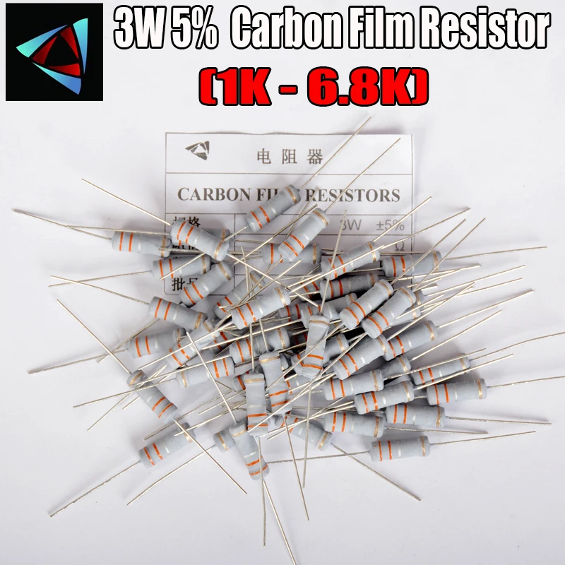 

20pcs 3W Carbon Film Resistor 5% 1R ~ 1M 1K 1.2K 1.5K 1.8K 2K 2.2K 2.4K 2.7K 3K 3.3K 3.6K 3.9K 4.3K 4.7K 5.1K 5.6K 6.2K 6.8K ohm