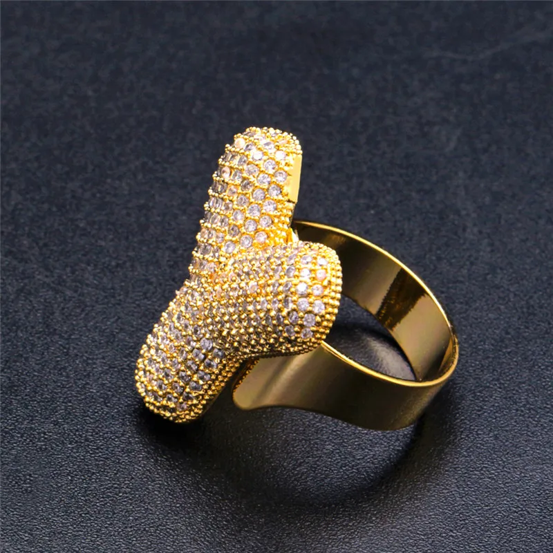 OMYFUN Hip-Hop Bling Ring A-Z Bubble Full CZ Iced Letter Rings Gold Silver Color Anillo Anel Male Accessory Bijoux Free Shipping
