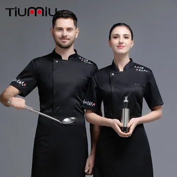 

New Summer Short-sleeved Chef Jacket Restaurant Hotel Cook Shirt Man Woman Work Wear Food Service Barber Waiter Uniform