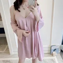 Женский пижамный комплект, сексуальное нижнее белье, халат с v-образным вырезом, ночная сорочка на бретельках, комплект для сна, комплект для сна,#2S04