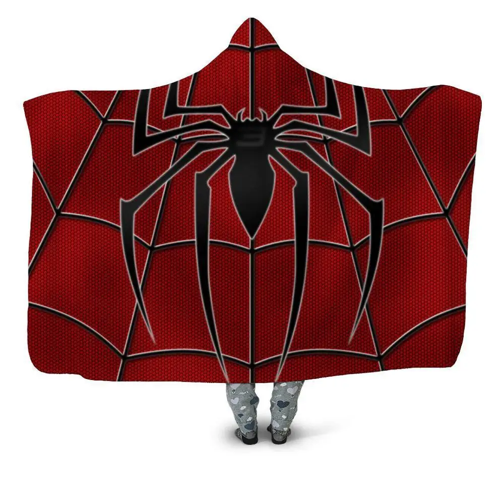 Флисовое одеяло с капюшоном с принтом «Человек-паук» для альпинизма, Флисовое одеяло с капюшоном для взрослых и детей, теплое одеяло из микрофибры для путешествий - Цвет: HBKH1350
