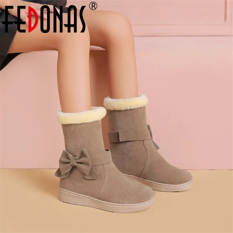 

FEDONAS 2020 Women Autumn Winter Snow Boots Flats Heels Mid-calf Boots Female Cheaper High Boots Casual Shoes Woman