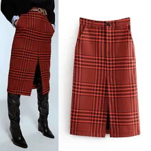 CFK, Женская юбка длиной до лодыжки, клетчатая, хлопок, новинка, осень, красная, свободная, повседневная, шикарная, нижняя часть
