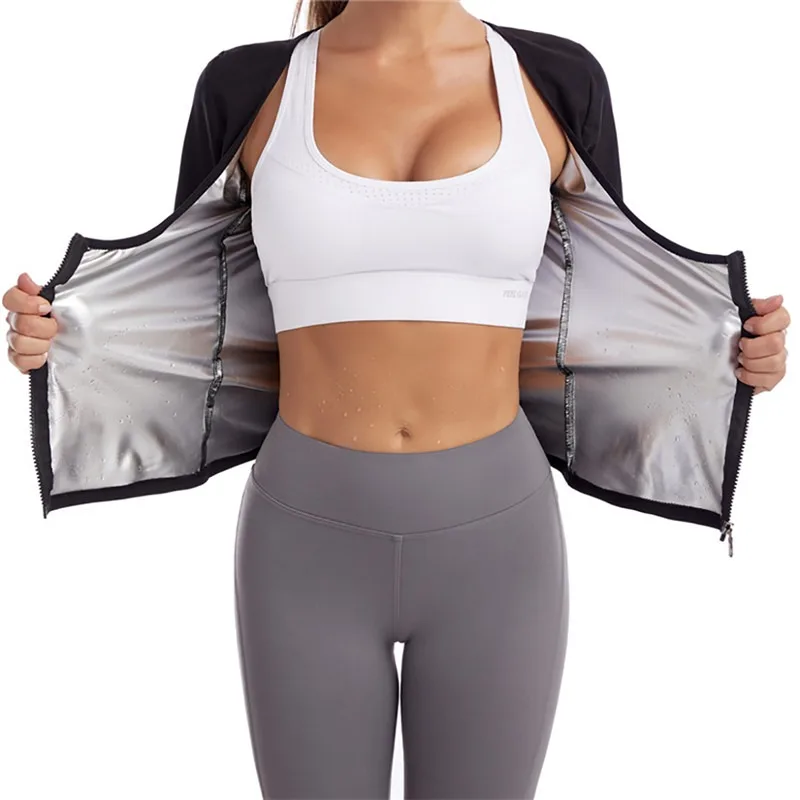 leonisa shapewear Women Sauna Shaper Tops Long Sleeve Thermo Sweat Shapewear Slimming Zipper Waist Trainer Corset Gym Fitness Hot Workout Shirt backless shapewear