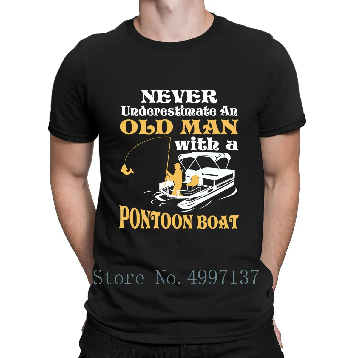 

Never Underestimate Old Man With Pontoon Boat Tees T Shirt Cute Designing Humor Trend Pictures Round Collar Cotton Summer Shirt