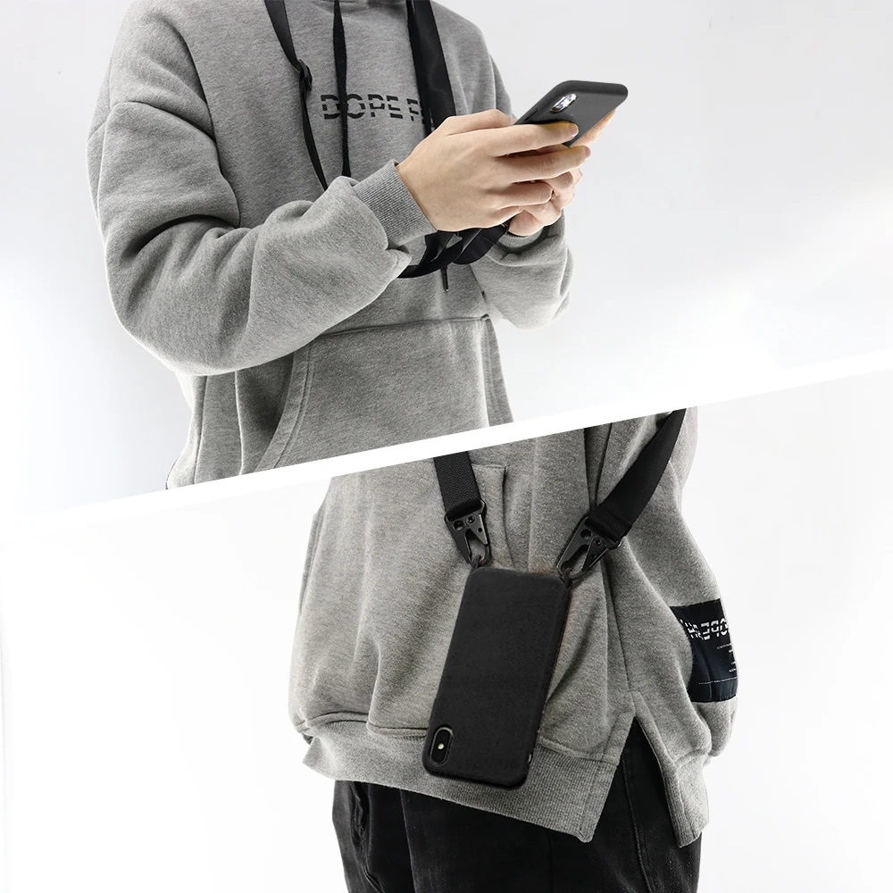 Crossbody Necklace lanyard with TPU Phone Case for iPhone 15 pro max 14 13 12 11 pro MAX XR Lanyard Silicone shockproof Cover