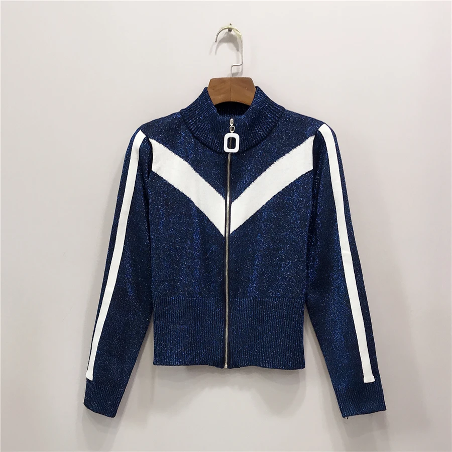 ALPHALMODA женский полосатый Яркий шелковый кардиган юбка 2 шт. спортивный костюм вязаный полосатый кардиган+ плиссированная мини-юбка Женский комплект