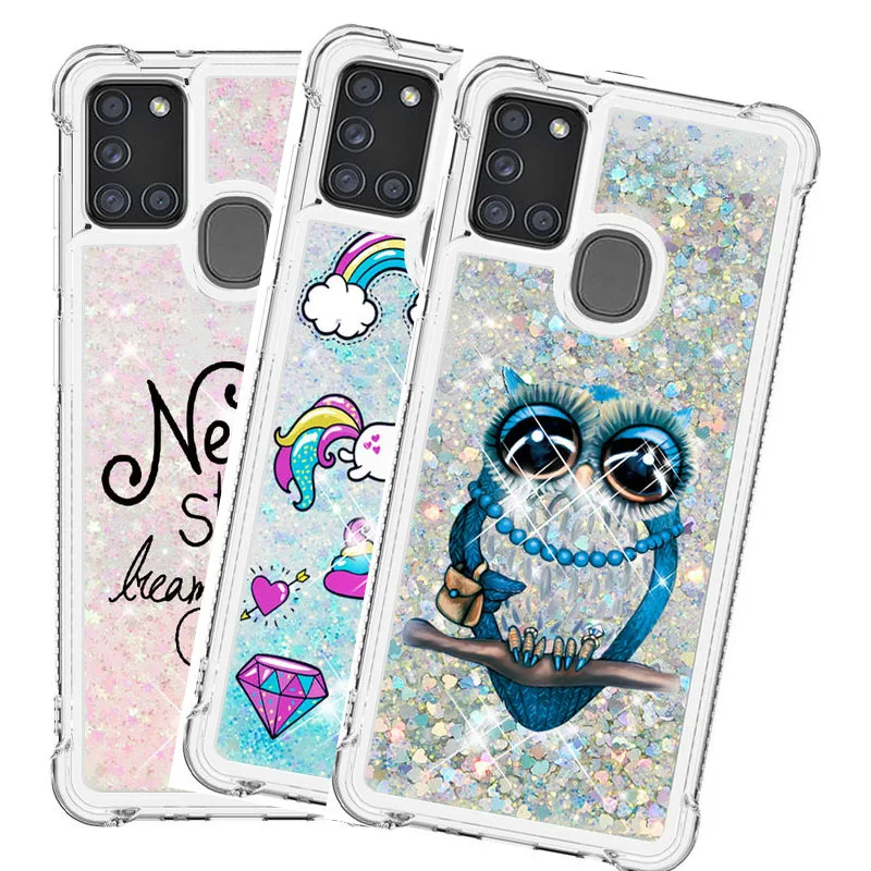 

For SamSung A21S Case Fashion Pattern Liquid Quicksand Glitter TPU Shockproof Back Cover For SamSung A21S A217 A 21S Phone Case