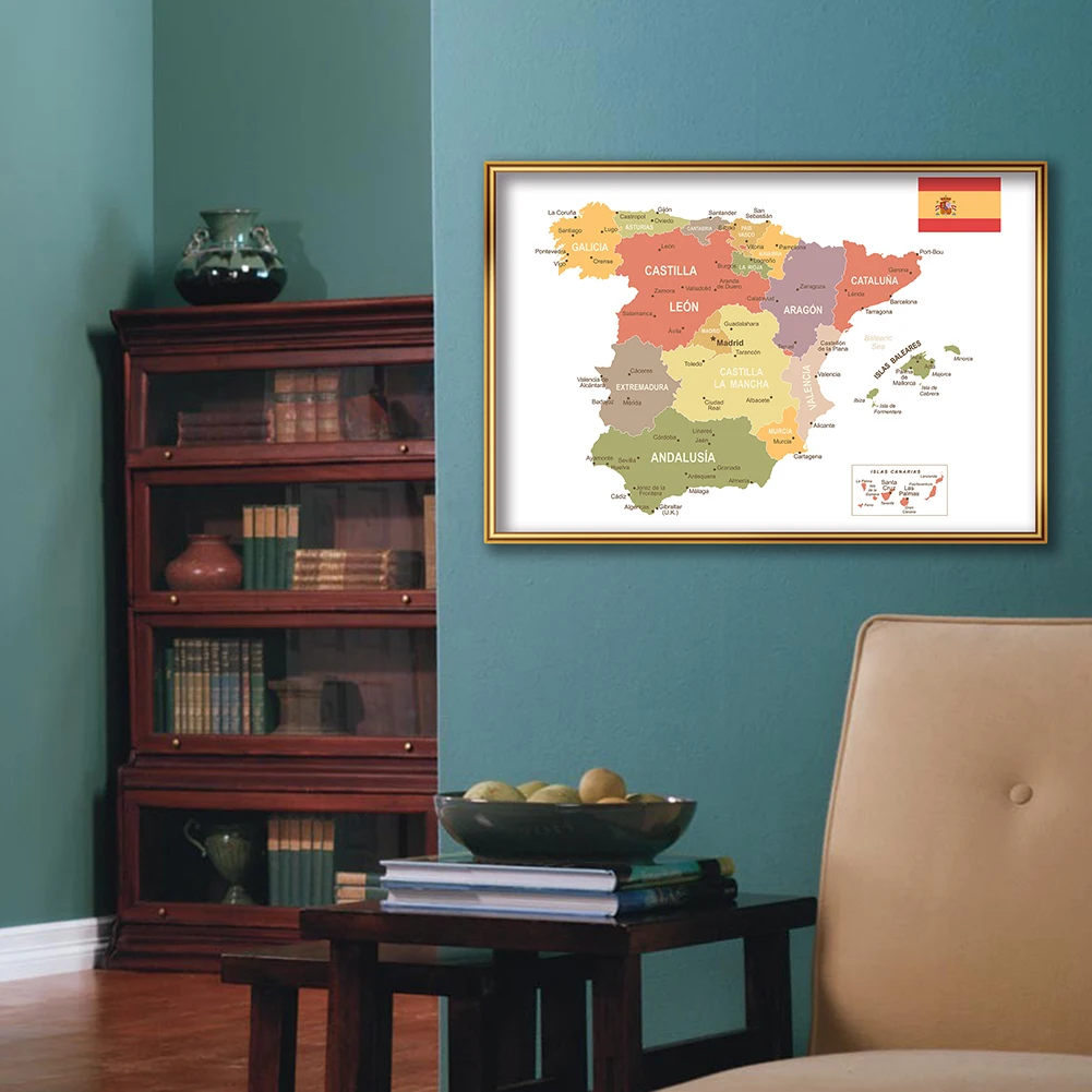59*42cm Spain Map Spanish Wall Art Poster Eco-friendly Canvas Painting Living Room Home Decoration Travel School Supplies world map poster
